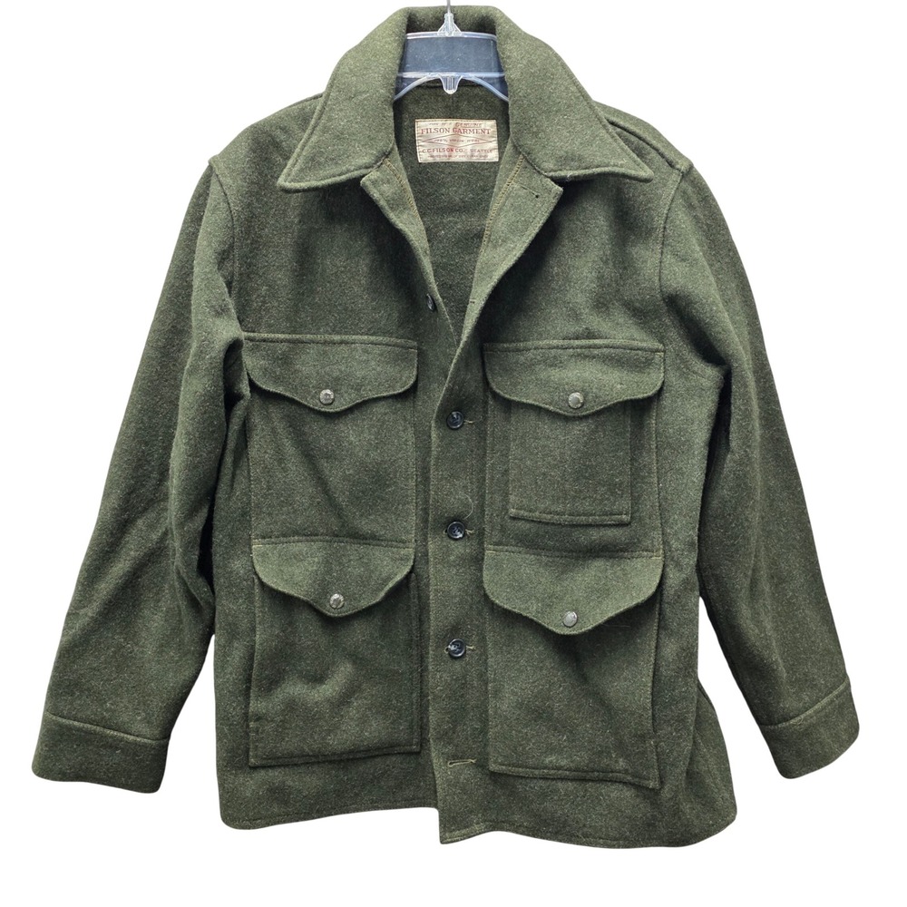 Vintage Filson Mackinaw Cruiser Jacket Forest Green 100% Virgin Wool Mens